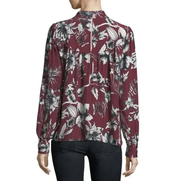 Parker Womens Hamlet Mock Neck Bouquet Floral Print 100% Silk Blouse, Sz Medium - Picture 6 of 10